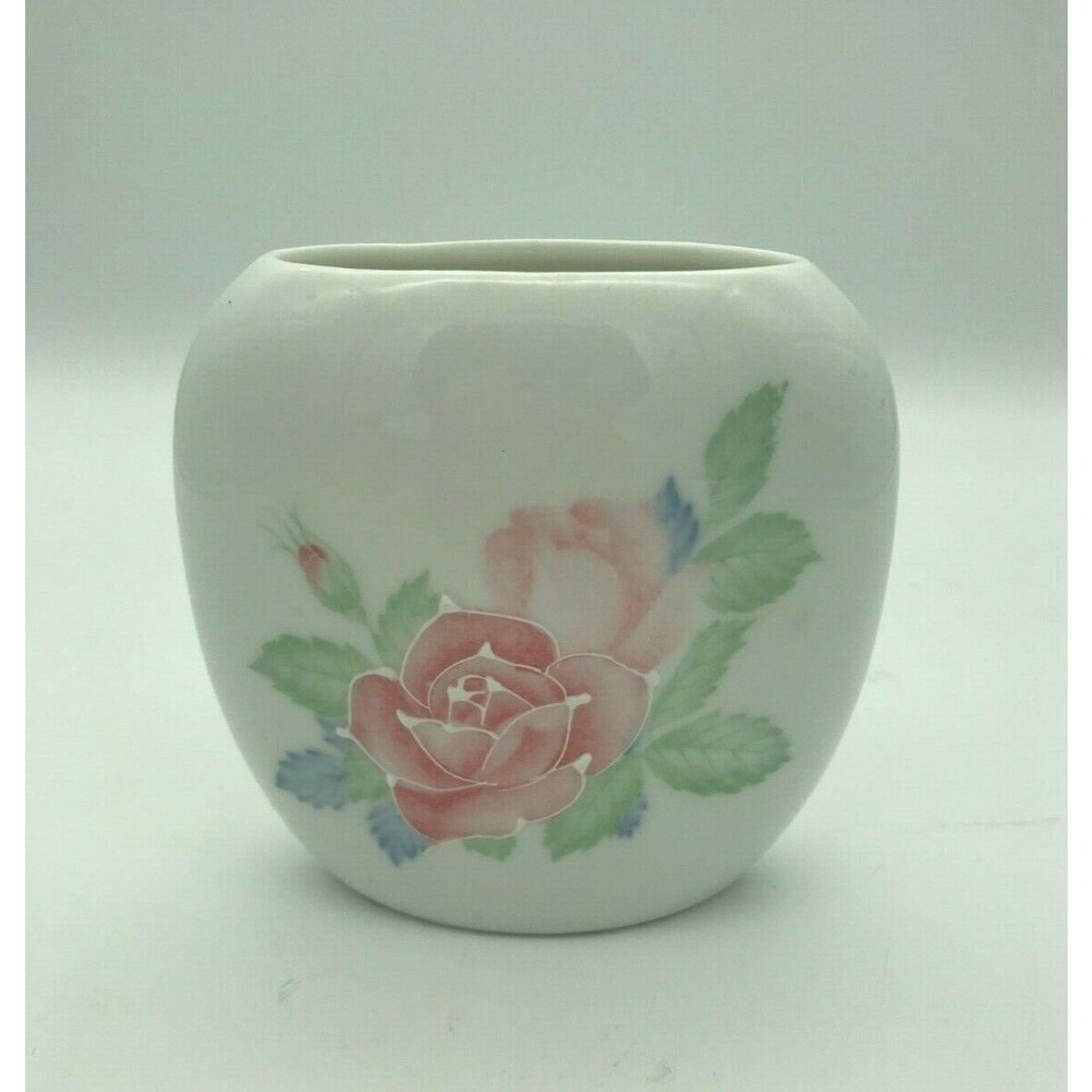 Vintage PINK ROSE Otagiri Vase Porcelain Floral Art Pottery Hand Painted Japan